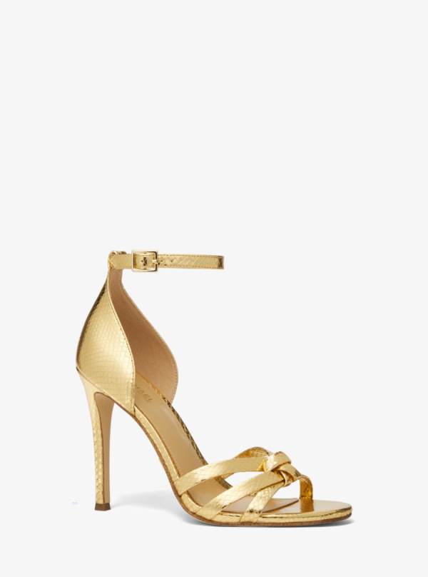 Damske Sandále Michael Kors Brinkley Metallic Snake Embossed Leather Zlate - Topanky Michael Kors Lacne | ZSRPU-7328